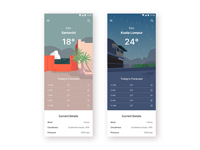 Rainy Day & Night app app design dailyui design illustration material design uiux weather app