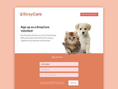 Daily UI #001 #DailyUI - StrayCare branding daily ui design identity signup typography ux web web design