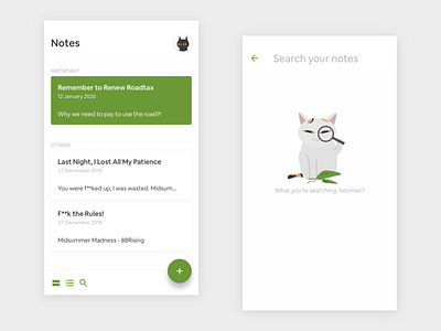 Purr Notes app material design minimalist note app ui design