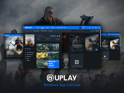 Uplay App Concept - Part 2 app app design concept design flat game gaming icon minimal ui ux vector windows