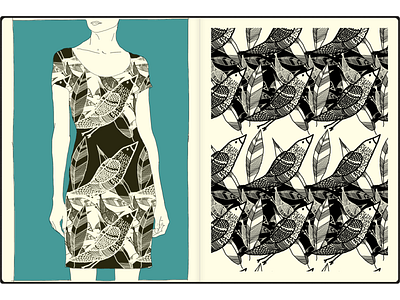 bird alloverprint art fashiondesign forsale handmade illustration patterndesign print surfacedesign textiledesign