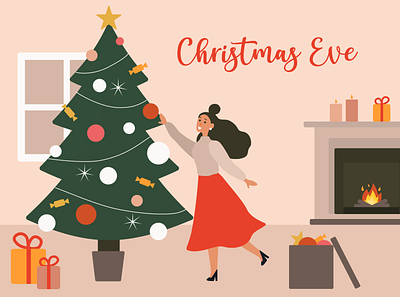 Christmas Eve Illustration 2021 character christmas christmas eve christmas illustration christmas tree girl illustration illustration new year new year eve vector