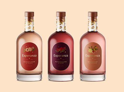 Esperanza | Bottle Labels beverage packaging bottle label brand identity branding branding design grapefruit mocktail packaging peach rose