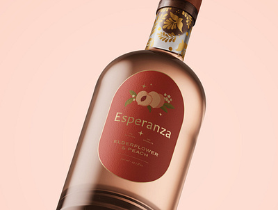 Esperanza | Peach Label Details bottle label brand design brand identity branding design gold foil illustration label design mocktail packaging peach