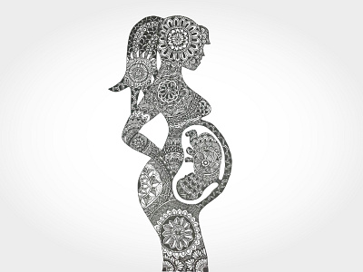 Mandala Pregnant Woman blackandwhite illustration mandala pregnant woman illustration