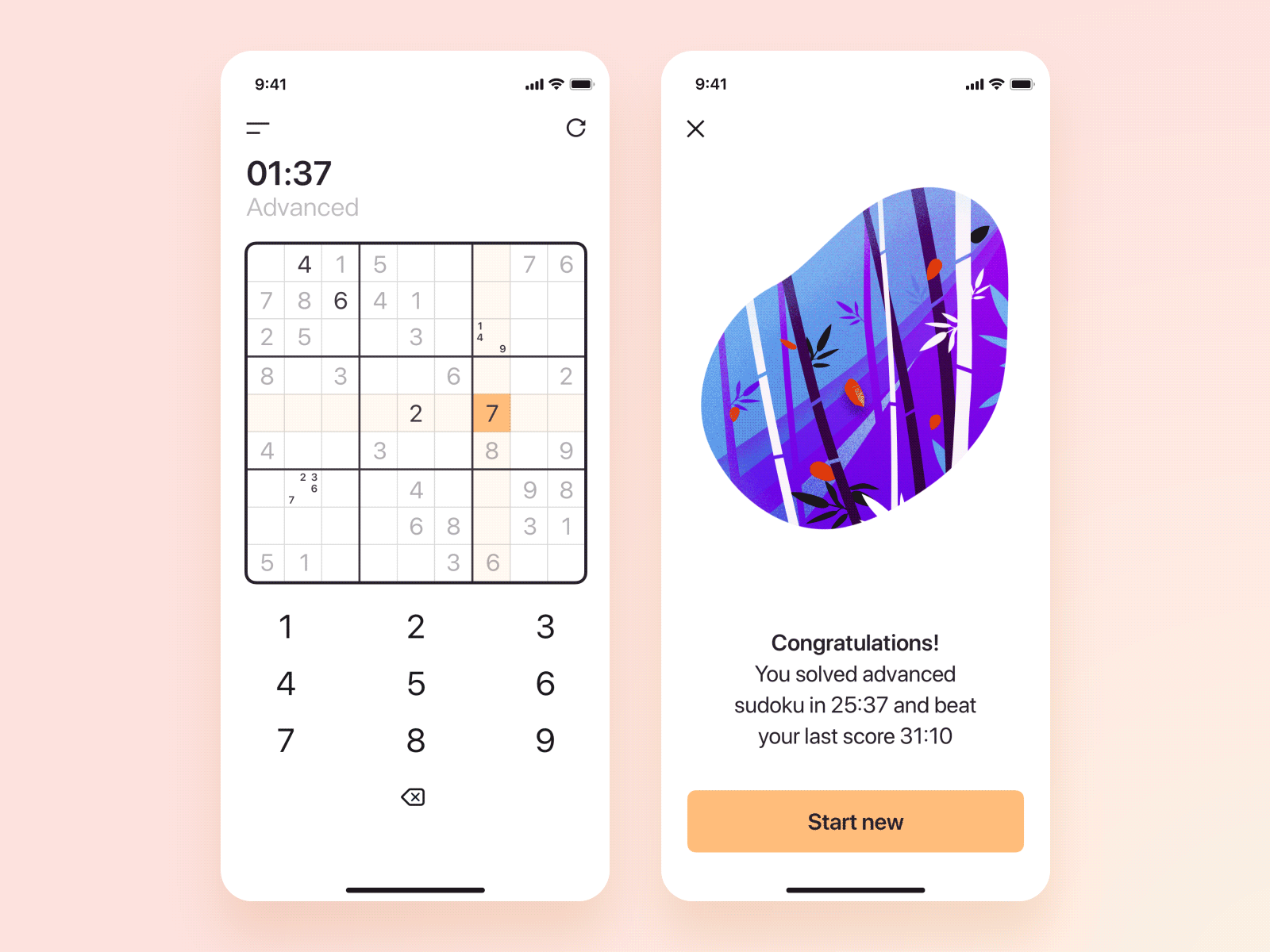 Sudoku App animation app illustration ios ios app minimal ui