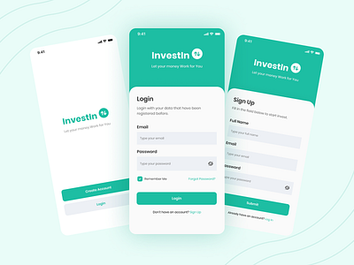 InvestIn - Login Screen Design app design application capital fintech fund invest app investment investor login login page mobile mobile app register sign in sign up signin signup stocks trading