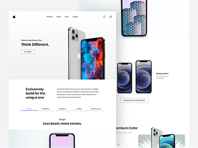 Iphone 13 - Unofficial New Product Page apple clean ios iphone iphone 13 iphone 13 pro landing page macbook minimalist new product phone product page smartphone ui design