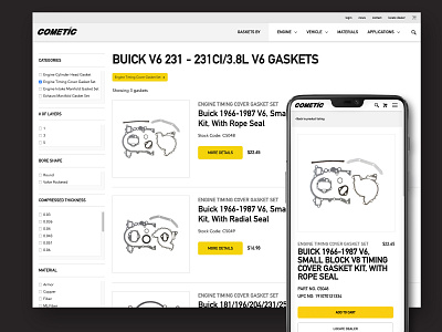 Cometic Gasket Web Design Gasket Grid Layout client work ecommerce ecommerce business product page web design webdesign website website design