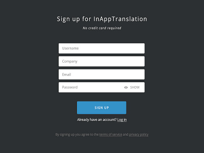 InAppTranslation Sign Up Form apps clean dark design sign up ui ux wip