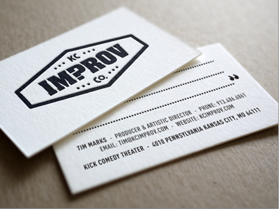 KC Improv Co. business cards design letterpress logo logo design