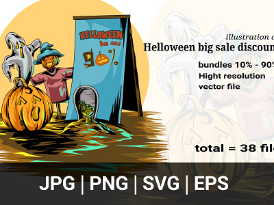 illustration of Halloween discount ads artwork big sale character dark dark theme design discount halloween horror illustraion illustrations pumpkin sale templatedesign vector