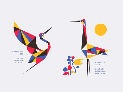 Crane Days 2020 animal bird crane geometric illustration midwest modern plants sun