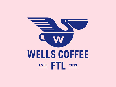 Wells Coffee Co. badge bird branding coffee coffee shop florida identity illustration lockup logo modern pelican t shirt typography