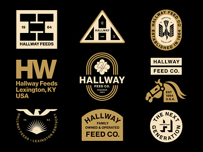 Hallway Feeds badge branding eagle horse identity illustration kentucky lockup logo modern typography