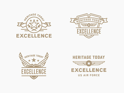 Air Force "Excellence" Badges air force badge banner crest lockup logo military shield star typography vintage wings