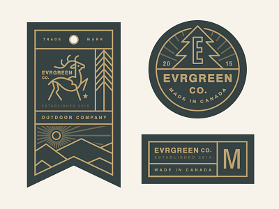 Evrgreen Co. Tag System apparel branding clothing deer layout lockup logo mountains outdoor tag tree typography