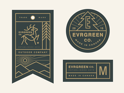 Evrgreen Co. Tag System apparel branding clothing deer layout lockup logo mountains outdoor tag tree typography