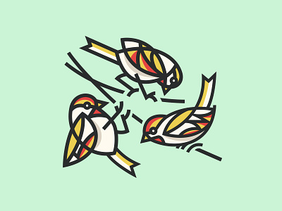 Bird Trio animal bird icon line llustration logo modern nature outline simple sparrow vintage