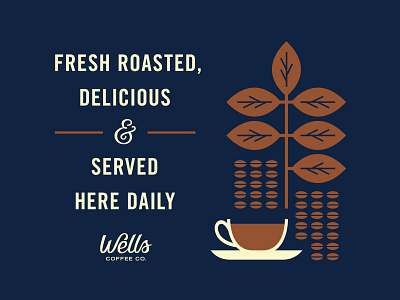 Wells Coffee Co. ampersand branding business coffee cup illustration leaf logo sign typography