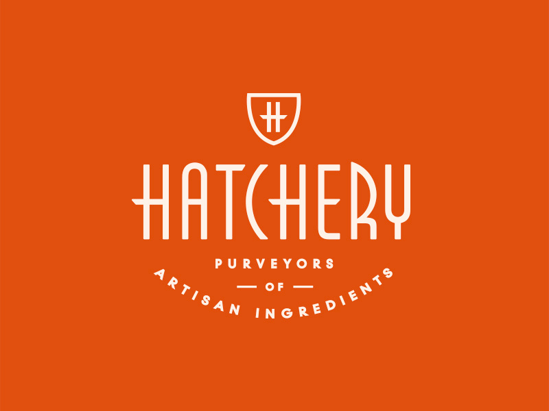 Hatchery retro crest badge shield vintage typography food lockup mark branding logo