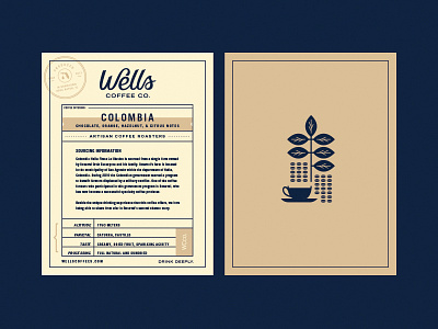 Wells Coffee Information Card badge branding card coffee drink food illustration layout logo seal stamp typography