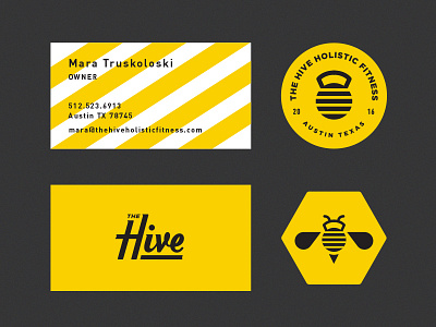 The Hive austin badge bee branding business card button crest gym logo stationary training typography