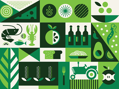 Whole Foods Gift Card bread card farm food fruit geometric illustration pattern seafood tractor vegetable wine