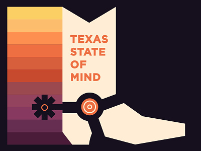 Texas State of Mind boot cowboy illustration print quote retro spur sunset texas typography vintage western