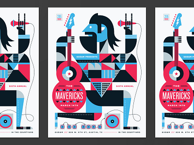 Mavericks Poster face geometric guitar illustration lockup music party pattern people poster speaker typography