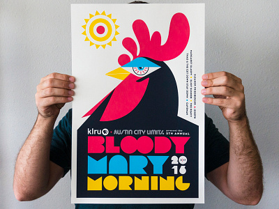 2016 Bloody Mary Morning Poster alcohol austin bird event illustration logo poster print rooster sxsw typography vintage