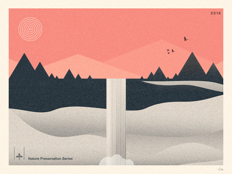 Nature Preservation Series II water forrest cliff typography logo mountain wild poster outdoors nature illustration waterfall
