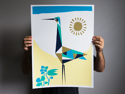 Afterhours 2016 bird crane geometric illustration japan modern outdoors poster print sun