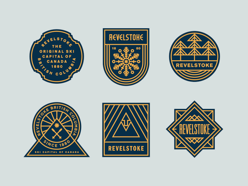 Revelstoke BC illustration snowflake crest nature outdoors ski mountains patch canada typography badge logo