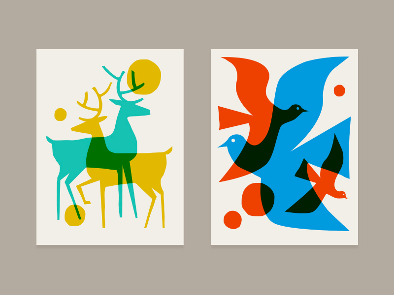 Overlay print series poster abstract modern illustration outdoors nature deer bird animal print overlay