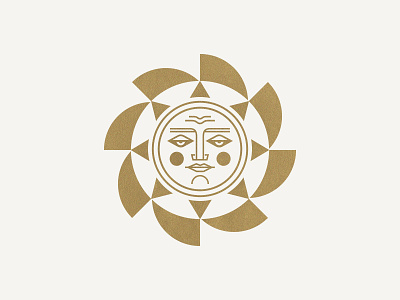 Sun badge branding burst face geometric icon light logo person sky sun