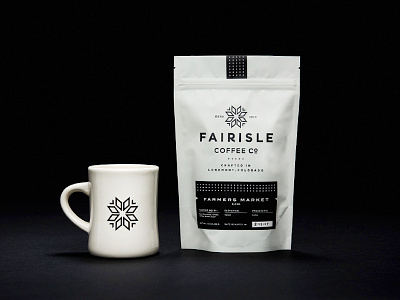 Fairisle Coffee Co. badge banner branding coffee colorado crest drink logo mountains packaging snowflake typography