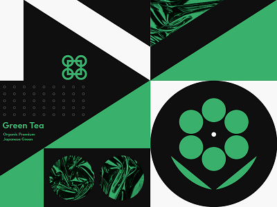 Green Tea beverage branding drink flower geometric illustration leaf logo modern packaging tea typography