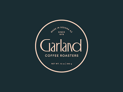 Garland Coffee badge branding coffee lockup logo packaging roasters seal type typography