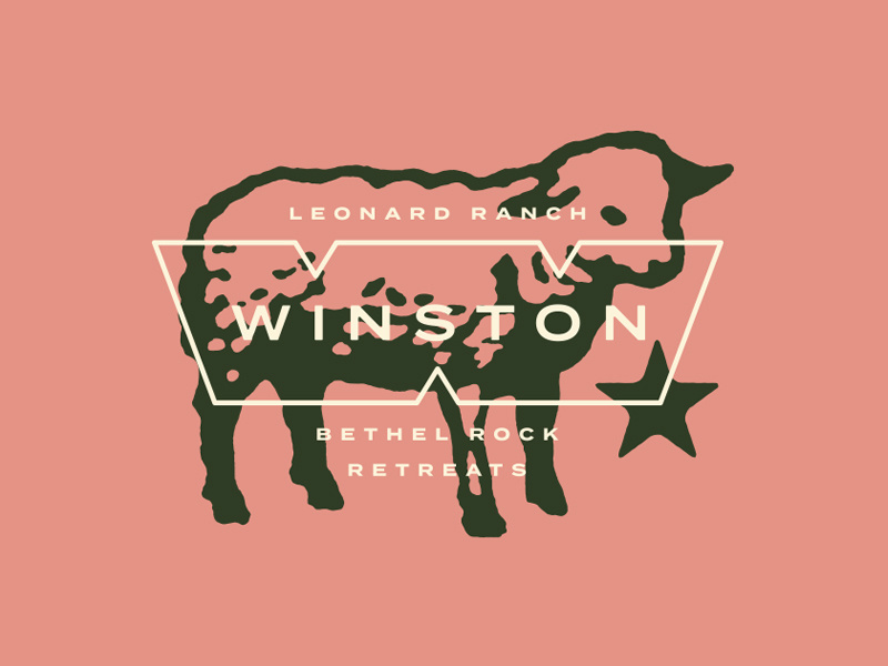 Winston (Bethel Rock Retreats) texas animal star symbol letter w sheep lockup badge illustration branding typography logo