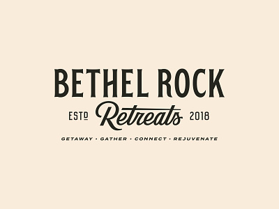 Bethel Rock Retreats badge branding lockup logo script texas typography