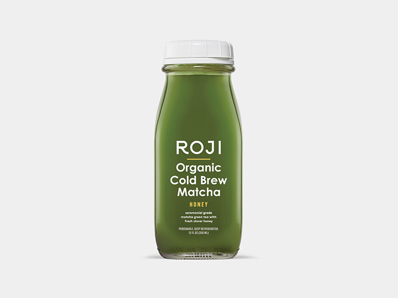 ROJI Cold Brew Matcha bottle honey matcha cold brew tea packaging illustration branding typography logo