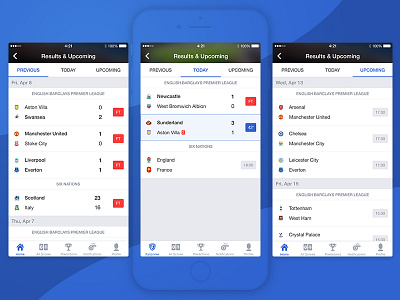 Multi-sport scores page ios iphone premier league schedule scores sports ui ux