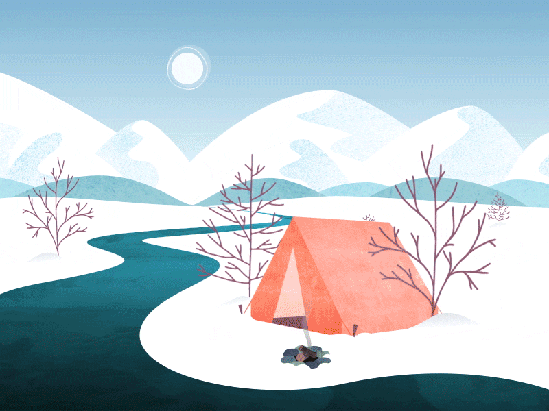 Day to Night aftereffects animation day illustration loop moon motiondesignschool mountain night river sun tent winter