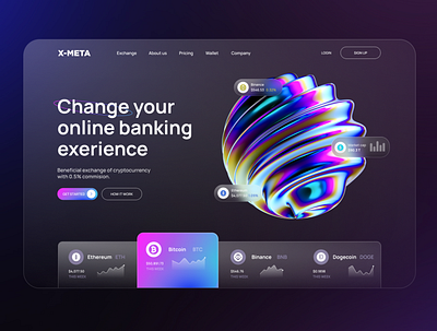 Change crypto website 3d app bitcoin branding c4d coin cryptocurrently design digital art figma glassmorphism header landing page laptop neon ui uiux web webdesign website