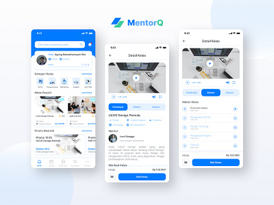 MentorQ - Online Course Mobile App app design application blue course app education elearning learning app online course ui uiux ux white