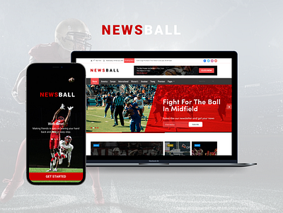 Newsball Mobile and Web UI/UX american american football app football landing page mobile news web