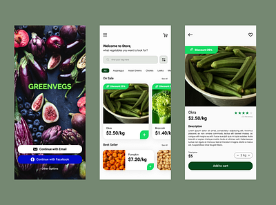 Greenvegs app application food green interface mobile mobile app ui ux veg vegetable vegetables vegs