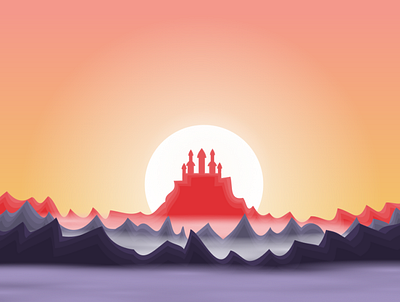 Mountain Castle castle illustration mountains sunset vector