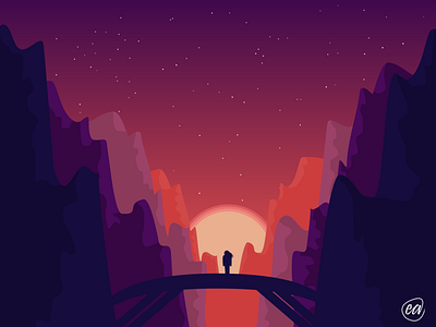 The Long Road design illustration journey mountain road sunset vector